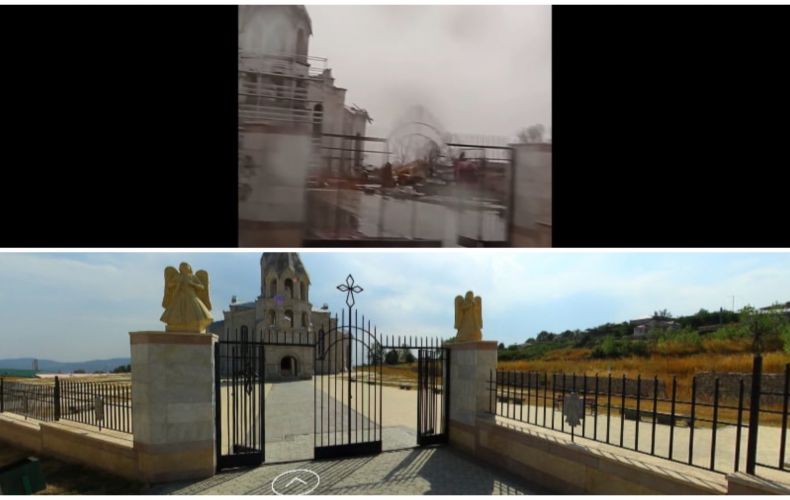 Азербайджанские вандалы снесли статуи ангелов на воротах армянского храма Сурб Казанчецоц в Шуши