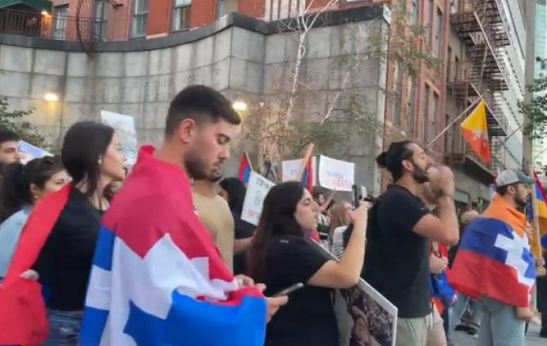 American-Armenians hold protest outside Azerbaijani and Turkish representations in New York
